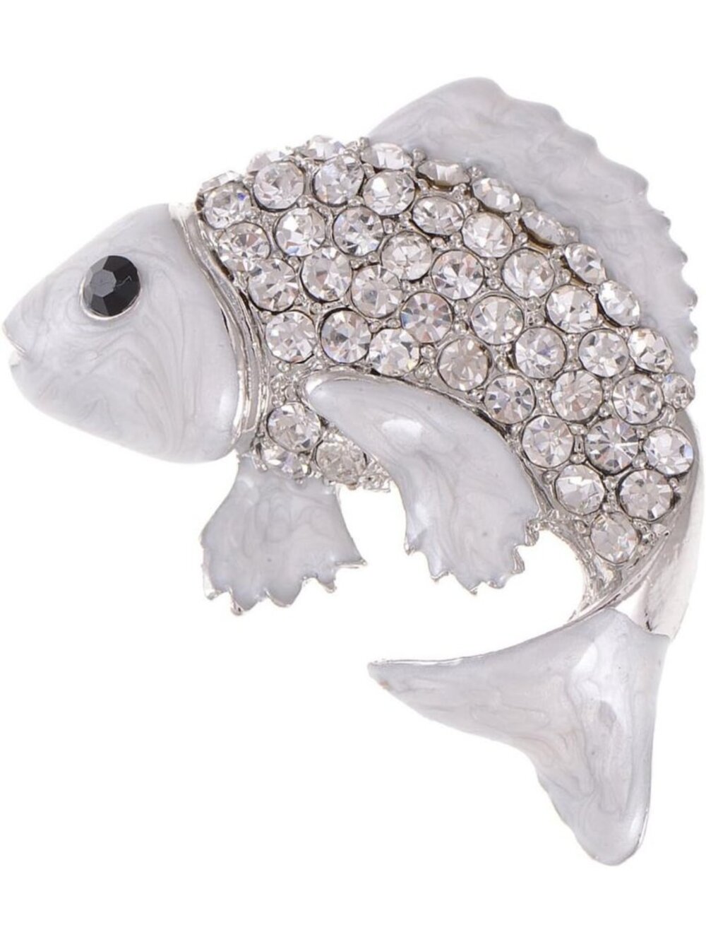 Elegant Koi Fish Brooch - Golden Tone Enamel & Crystal Rhinestone Ocean Pin